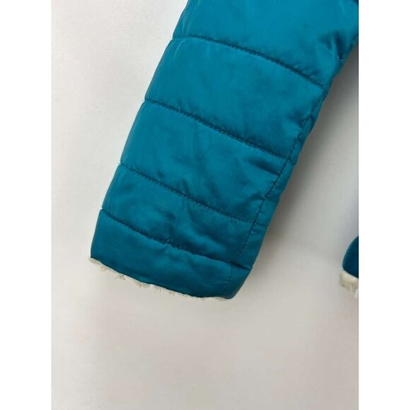 The North Face Reversible Girls Medium Teal Jacket Puffer Fuzzy Fleece Full Zip - Picture 13 of 16